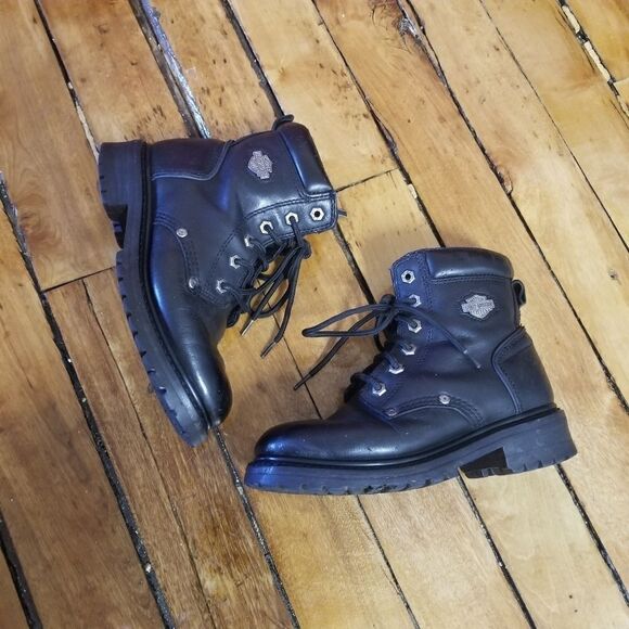 Harley Davidson Distressed Chunky Lace-up Motorcycle Moto Boot Ankle Booties 6.5 - Picture 2 of 9